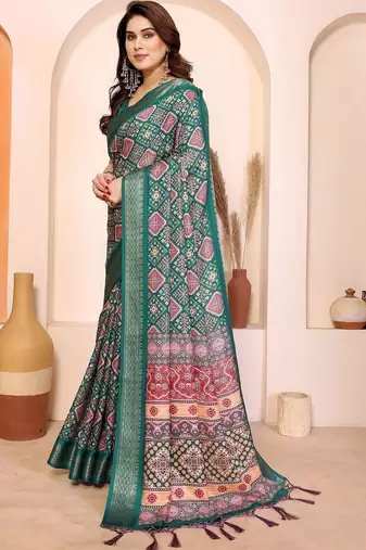 Green kalamkari zari silk cotton designer saree