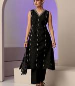 libas black woven design a-line kurta set