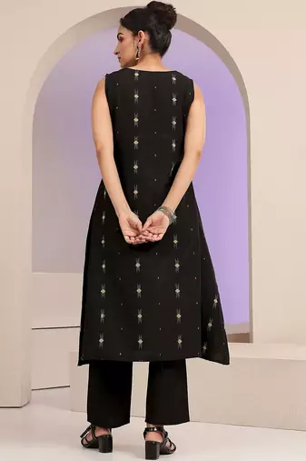 libas black woven design a-line kurta set