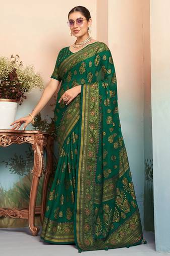 Green floral zari poly georgette saree