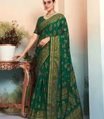 Green floral zari poly georgette saree
