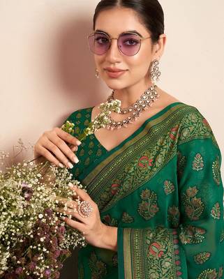 Green floral zari poly georgette saree 3