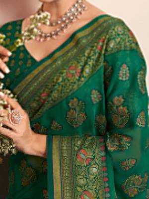 Green floral zari poly georgette saree 4