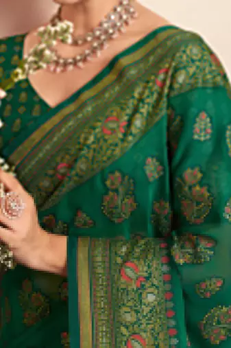 Green floral zari poly georgette saree