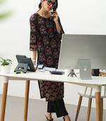 women ethnic motifs printed regular cotton blend kurta with trousers