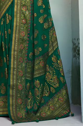 Green floral zari poly georgette saree