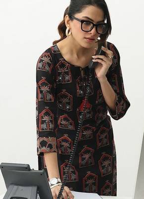 women ethnic motifs printed regular cotton blend kurta with trousers 6