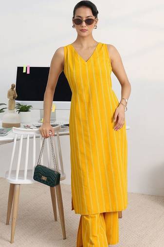 women striped regular kurta with palazzos