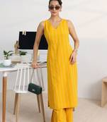 women striped regular kurta with palazzos