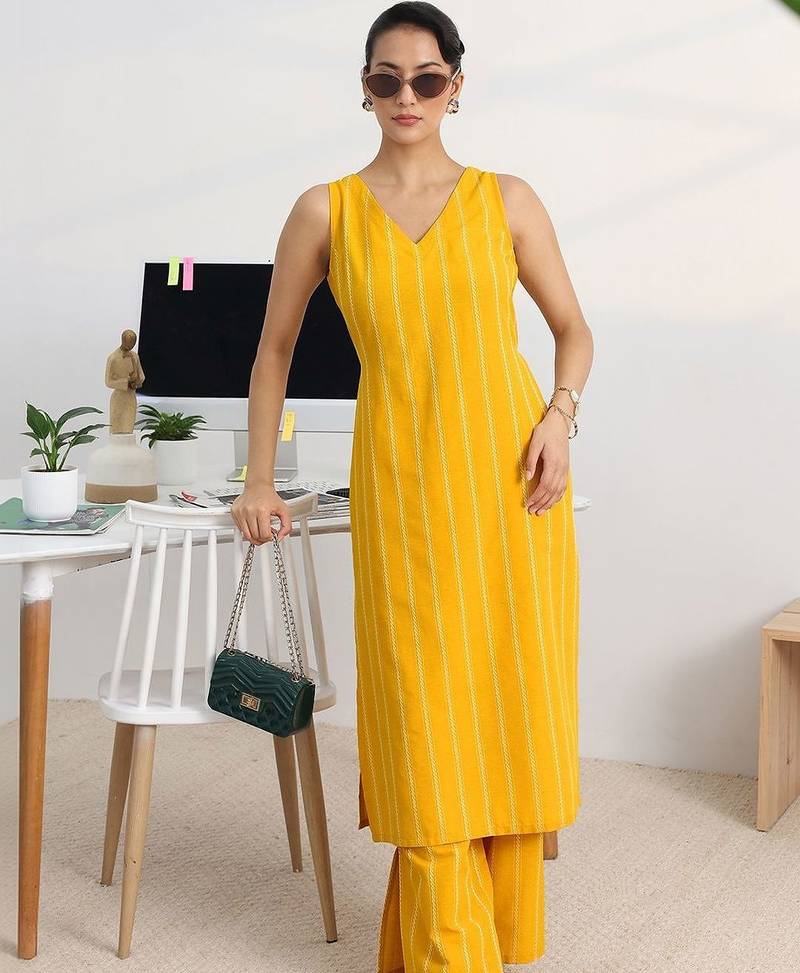 women striped regular kurta with palazzos
