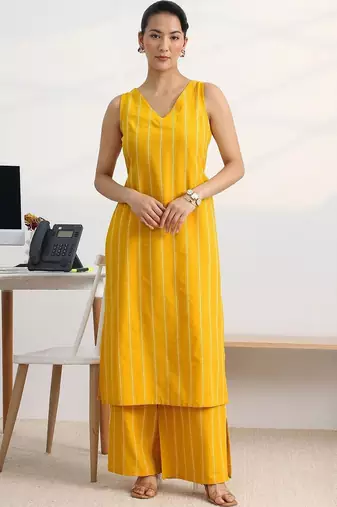 women striped regular kurta with palazzos