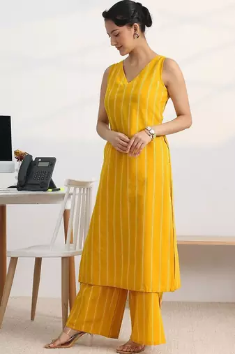 women striped regular kurta with palazzos
