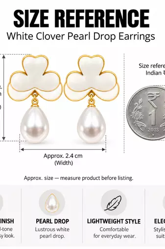 Anti-tarnish, gold-tone border, teardrop pearl, stud closure, festive wear