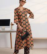 libas black ajrakh print a-line kurta set