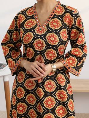 libas black ajrakh print a-line kurta set 2