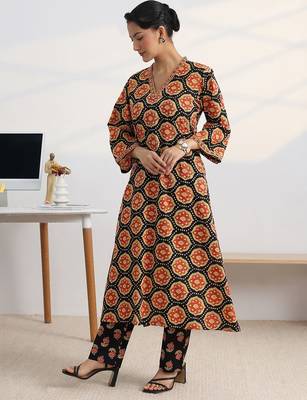 libas black ajrakh print a-line kurta set 3