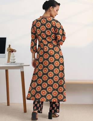 libas black ajrakh print a-line kurta set 4