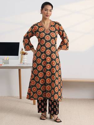 libas black ajrakh print a-line kurta set 5