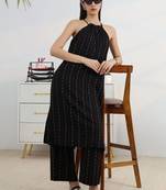 libas black woven design halter-neck straight kurta set