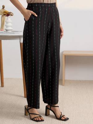 libas black woven design halter-neck straight kurta set 7