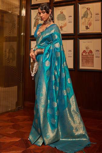 Blue ethnic motifs woven design banarasi saree