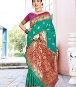 Green green ethnic motifs woven design art silk banarasi saree