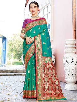 Green green ethnic motifs woven design art silk banarasi saree 2