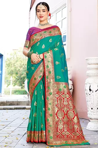 Green green ethnic motifs woven design art silk banarasi saree