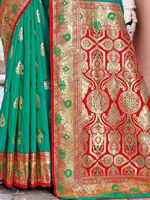 Green green ethnic motifs woven design art silk banarasi saree 5