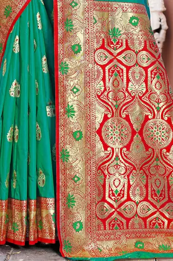 Green green ethnic motifs woven design art silk banarasi saree