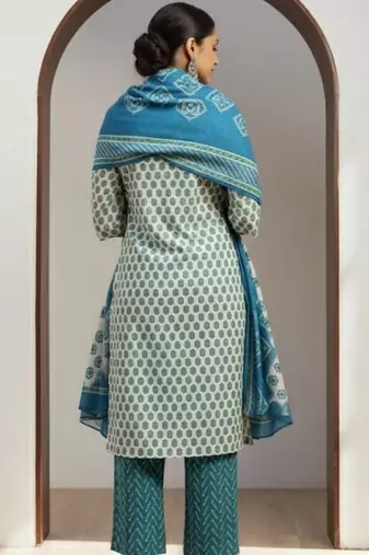 women ethnic motifs printed regular kurta with trousers & with dupatta