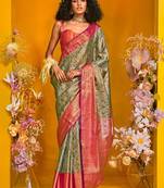 Green ethnic motifs zari silk cotton kanjeevaram saree
