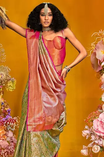 Green ethnic motifs zari silk cotton kanjeevaram saree