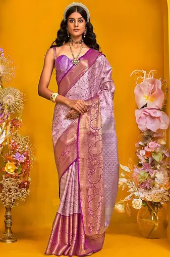 Lavender woven design zari silk cotton kanjeevaram saree