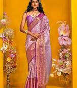 Lavender woven design zari silk cotton kanjeevaram saree