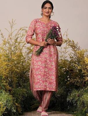 floral printed notch neck straight kurta with salwar 1