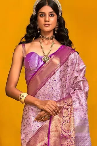 Lavender woven design zari silk cotton kanjeevaram saree