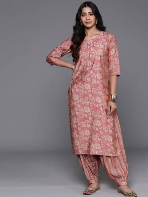 floral printed notch neck straight kurta with salwar 2