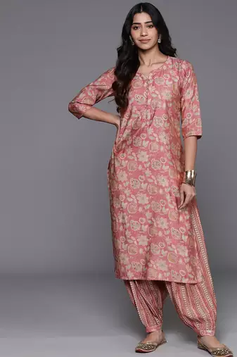 floral printed notch neck straight kurta with salwar