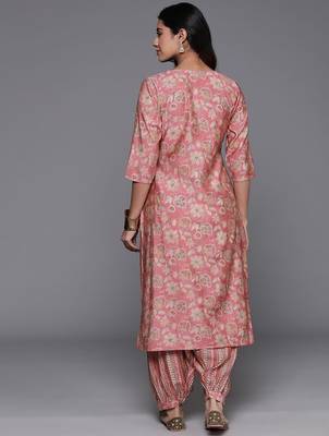floral printed notch neck straight kurta with salwar 4