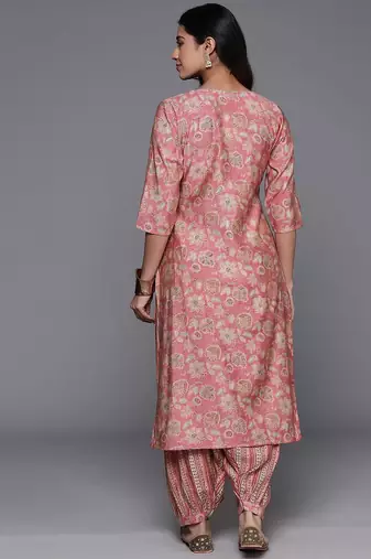floral printed notch neck straight kurta with salwar