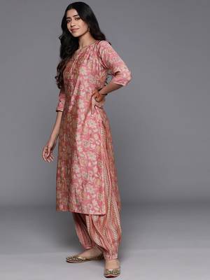 floral printed notch neck straight kurta with salwar 5