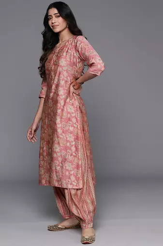 floral printed notch neck straight kurta with salwar