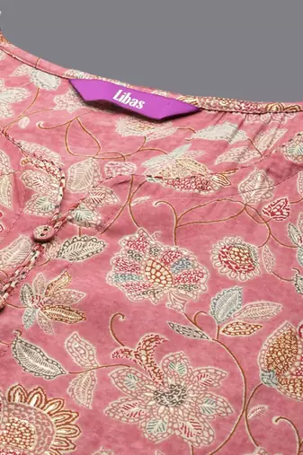 floral printed notch neck straight kurta with salwar