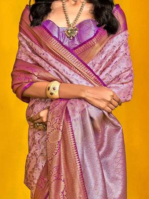 Lavender woven design zari silk cotton kanjeevaram saree 4