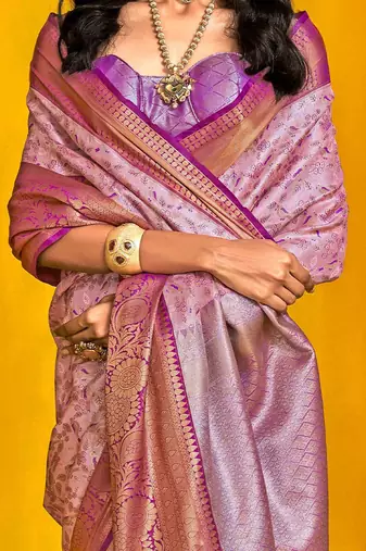 Lavender woven design zari silk cotton kanjeevaram saree