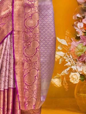 Lavender woven design zari silk cotton kanjeevaram saree 5