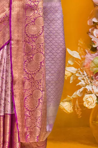 Lavender woven design zari silk cotton kanjeevaram saree