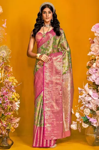 Green woven design zari silk cotton kanjeevaram saree
