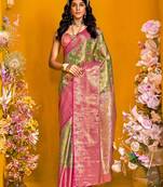 Green woven design zari silk cotton kanjeevaram saree
